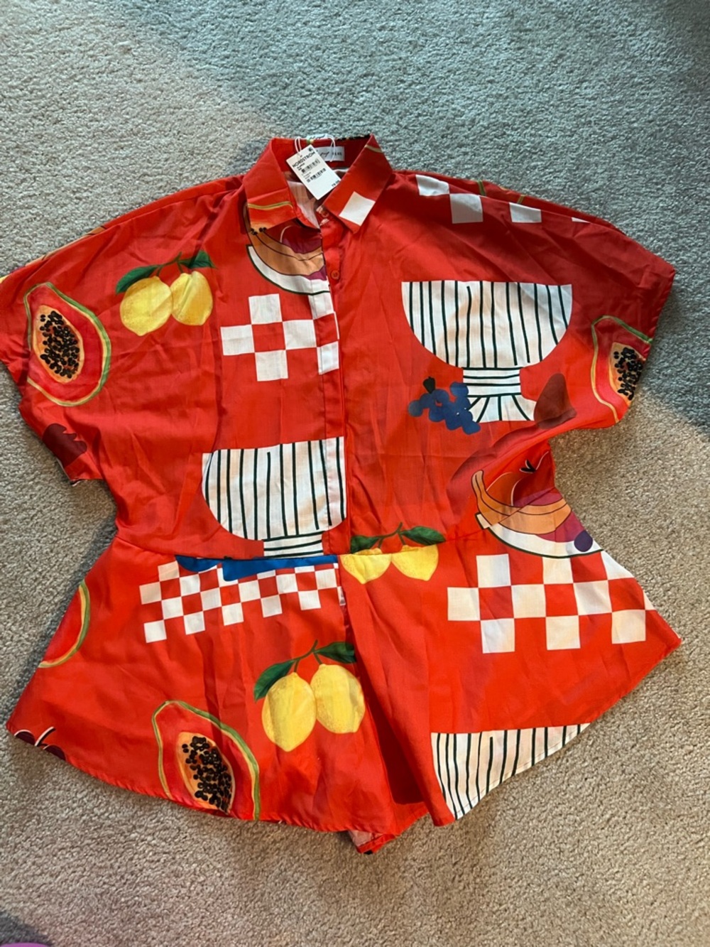 Petal & Pup Orange Fruit-Print Short Button Romper